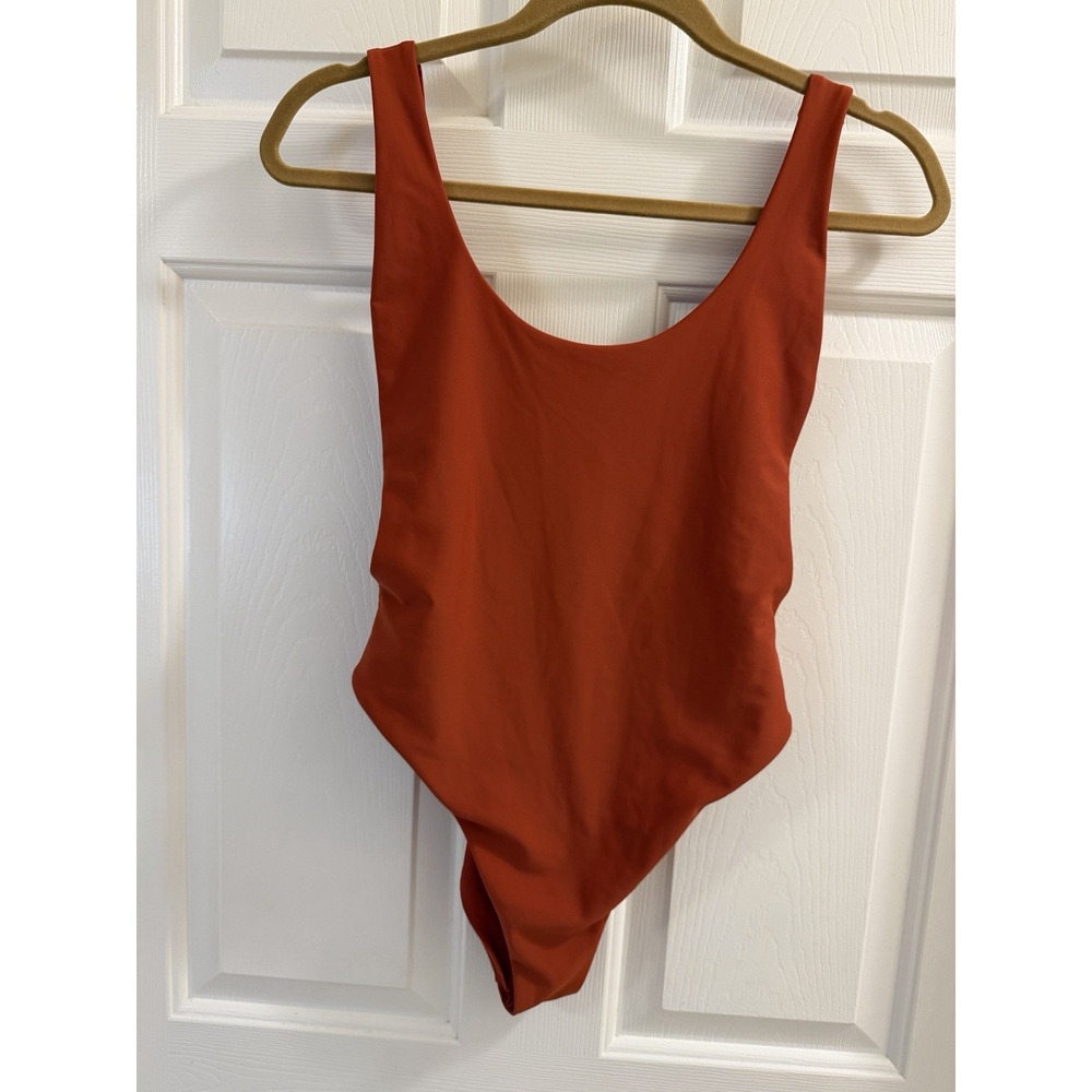 aerie Backless Solid One-Piece Swimsuit Orange Women's M Regular